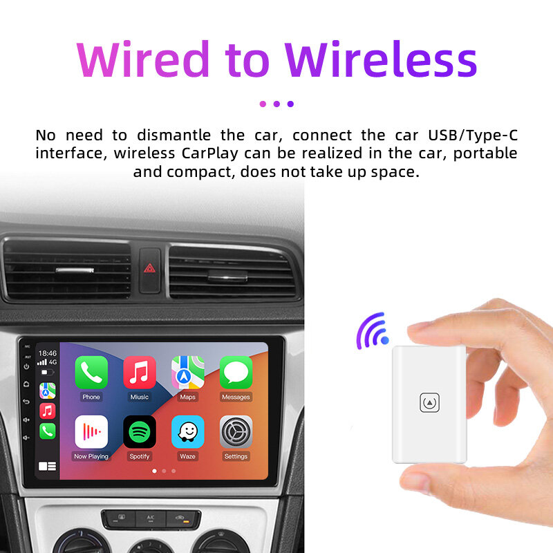 TIMEKNOW Wireless CarPlay Adapter for Apple iPhone Wired to Wireless Carplay Dongle Plug And Play USB Connection Auto Car Dongle