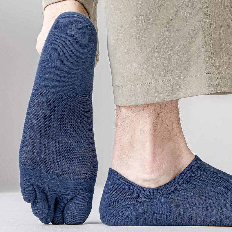 3 Pairs Men's Fashion Open Toe Sweat-absorbing Boat Socks Cotton Breathable Invisible Ankle Short Socks Elastic Man Finger Socks