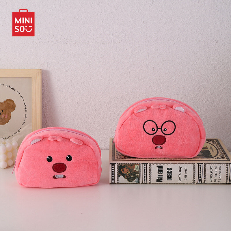 MINISO 2024 핑크 리틀 비버 루피 봉제 펜 가방, 만화 필통, 대용량, 중학생 문구 가방