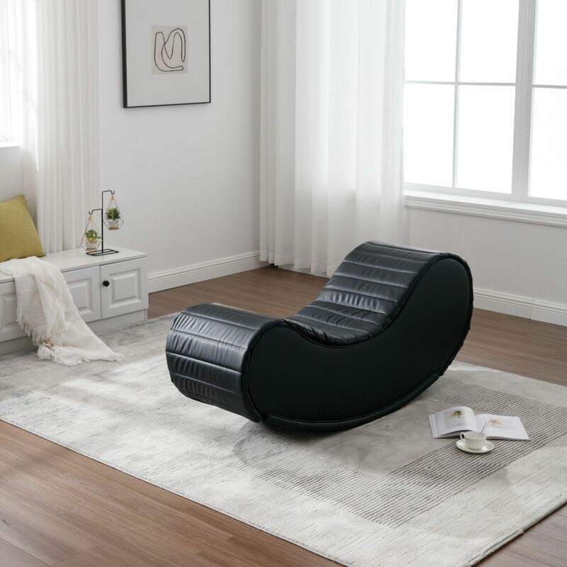 Comfortable Rocking Leisure Bench, Stylish Relax Yoga Chaise, Contemporary Modern Faux Leather Curved Sofa, Luxurious Upholstere