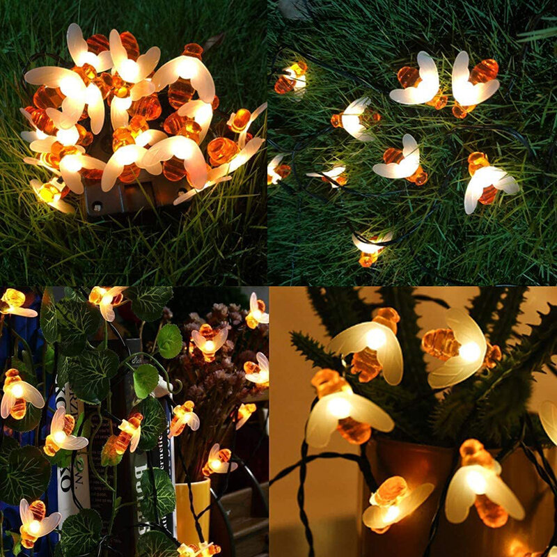 Solar Bee String Lights Outdoor Fairy Light Chritmas Garland 8 Modes Waterproof Patio Light for Garden Party Decor