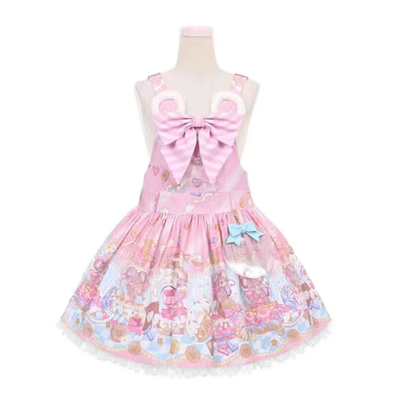 Японское готическое платье Лолита Jsk, женское винтажное милое праздничное платье принцессы без рукавов с мультяшным рисунком, милое кружевное платье Y2k для девочек
