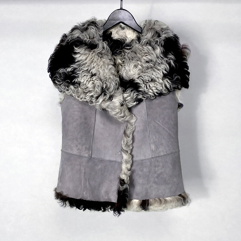 2022 New Arrival Women Fashion Genuine Large Collar Lamb Wool Double-faced Fur Vest