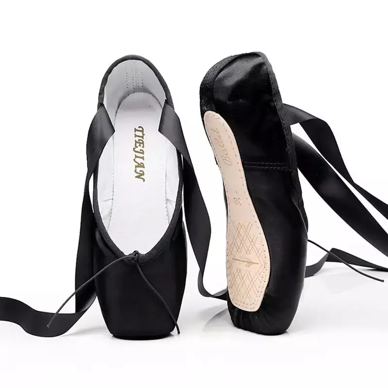 Titik Sepatu Tari Balet Makan Malam Satin Atas Keras Kulit Satu-satunya Profesional Pointe Sepatu Shose Wanita