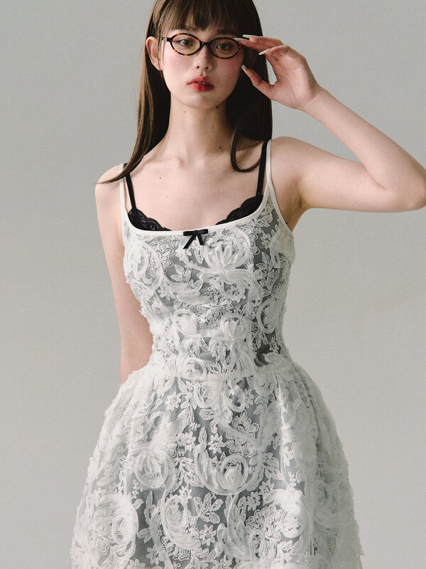 刺繍されたサスペンダードレス,秘密のレルム,ウエストの股間,痩身,高品質の3次元業界,y2k