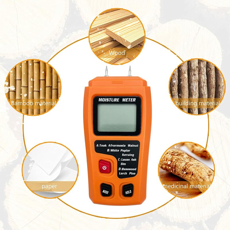 Detector digital de umidade de madeira, EMT01, 2 pinos, display LCD, testador de umidade de madeira, 0-99, 9%