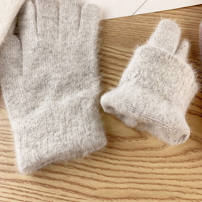 Guantes de invierno para pantalla táctil para hombre y mujer, manoplas de punto de Cachemira cálida, guantes de montar gruesos y esponjosos, guantes de dedo completo, Luvas femeninas