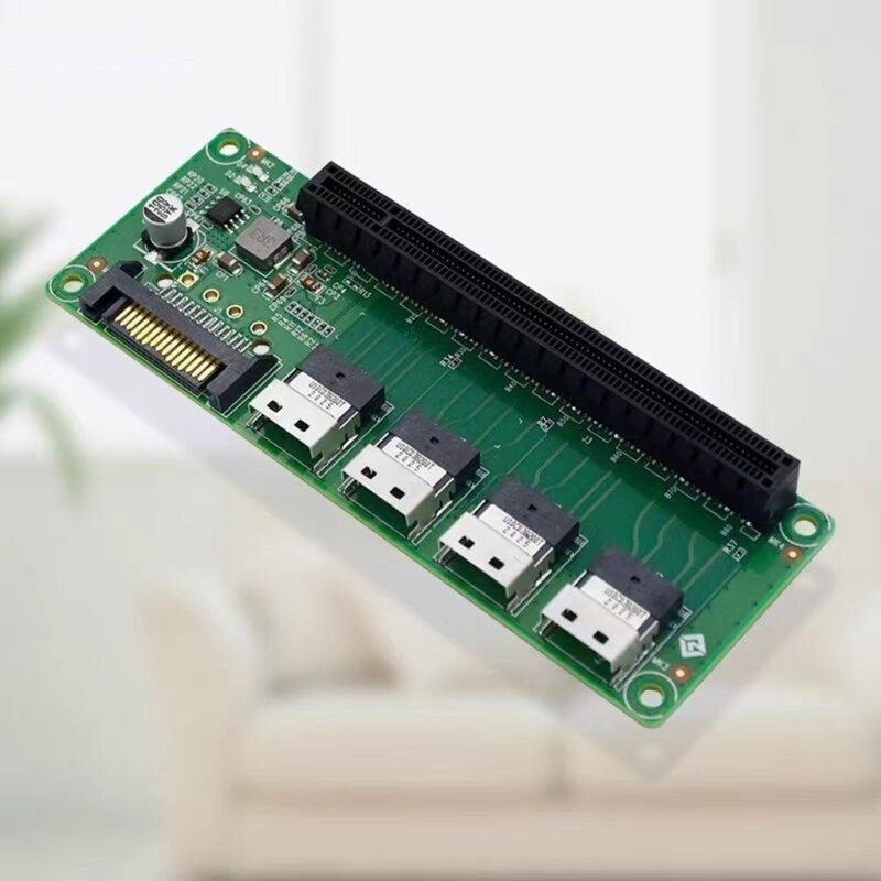 F3KE PCIe X16 to 4 Port SlimSAS-8654 15Pin SFF-8654 to PCIe x16 Slot Expansion Card