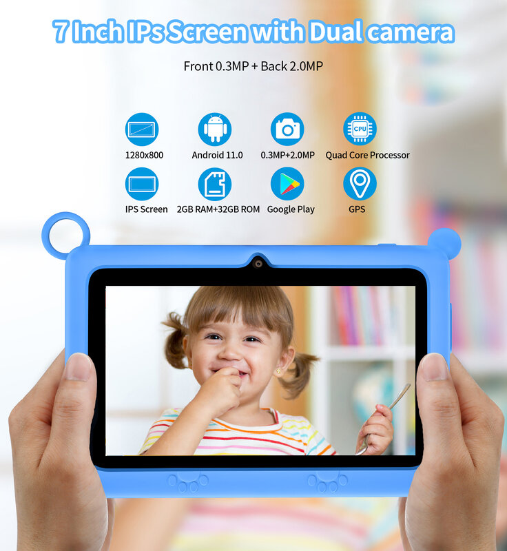 Kinder Tablet Hd 7 Inch 1280X800 Android 11.0 Wifi 3mp Camera Google Play Tablets Voor Kinderen 2Gb 32Gb Cadeau
