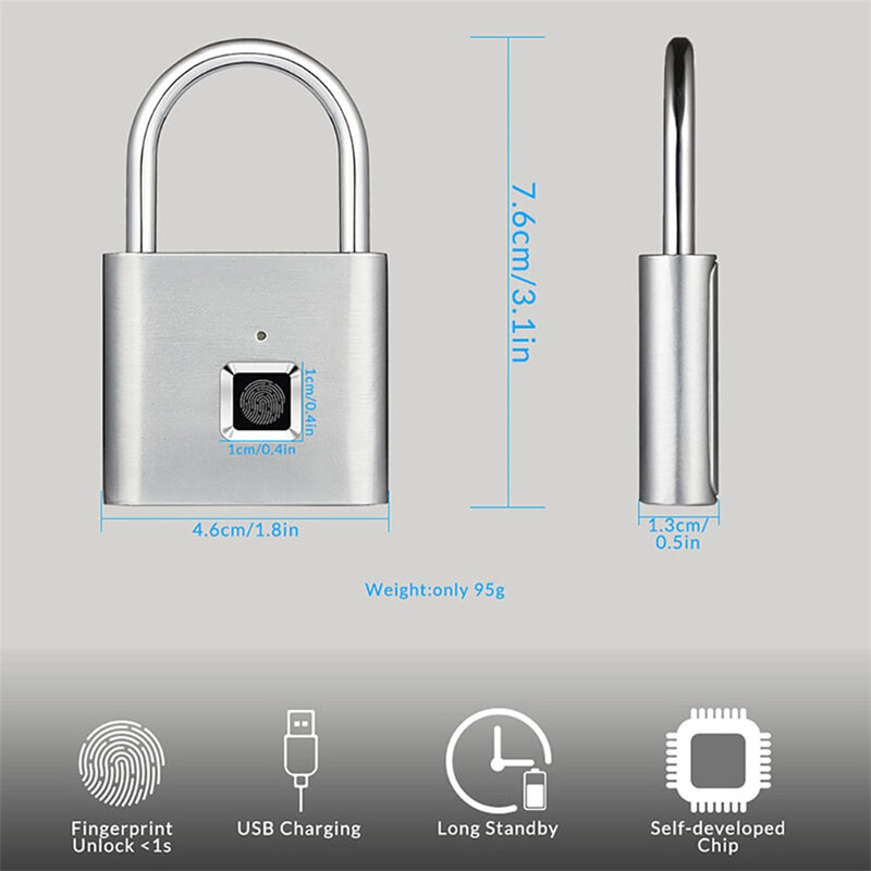 SY11 Fingerprint Padlock Biometric Metal Keyless Thumbprint Lock USB For Gym Sports School Employee Locker Fence Suitcase