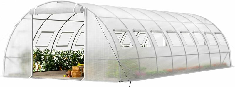 大型ウォークイン温室、頑丈、亜鉛メッキ鋼フレーム、ジッパー式スクリーン、窓、トンネル、庭の植物