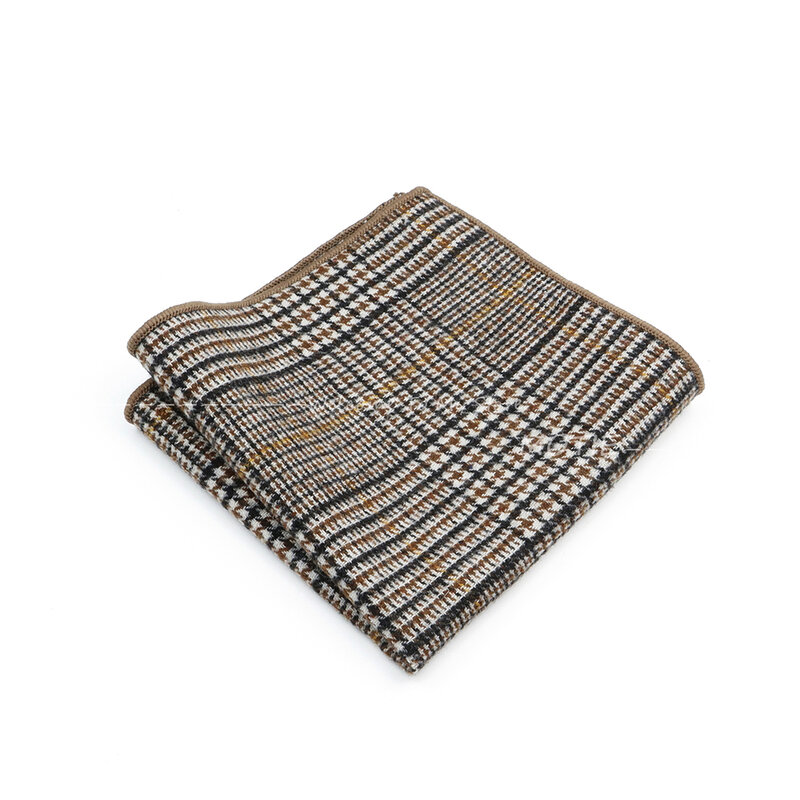 Men's Classic Hanky Plaid Striped Pocket Squared Handkerchief Wool Brown Grey Hankerchief Wedding Party Gift for Man Accessories