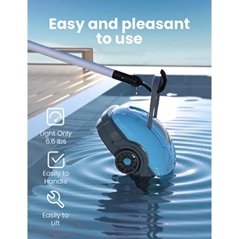 Limpador de piscina automático robótico sem fio, sucção poderosa, IPX8 impermeável, motor duplo, filtro fino de 180 μm