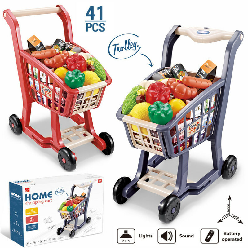 子供のためのスーパーマーケットのショッピングカート,照明付きのスーパーマーケットの果物と野菜,家族のおもちゃ,2023