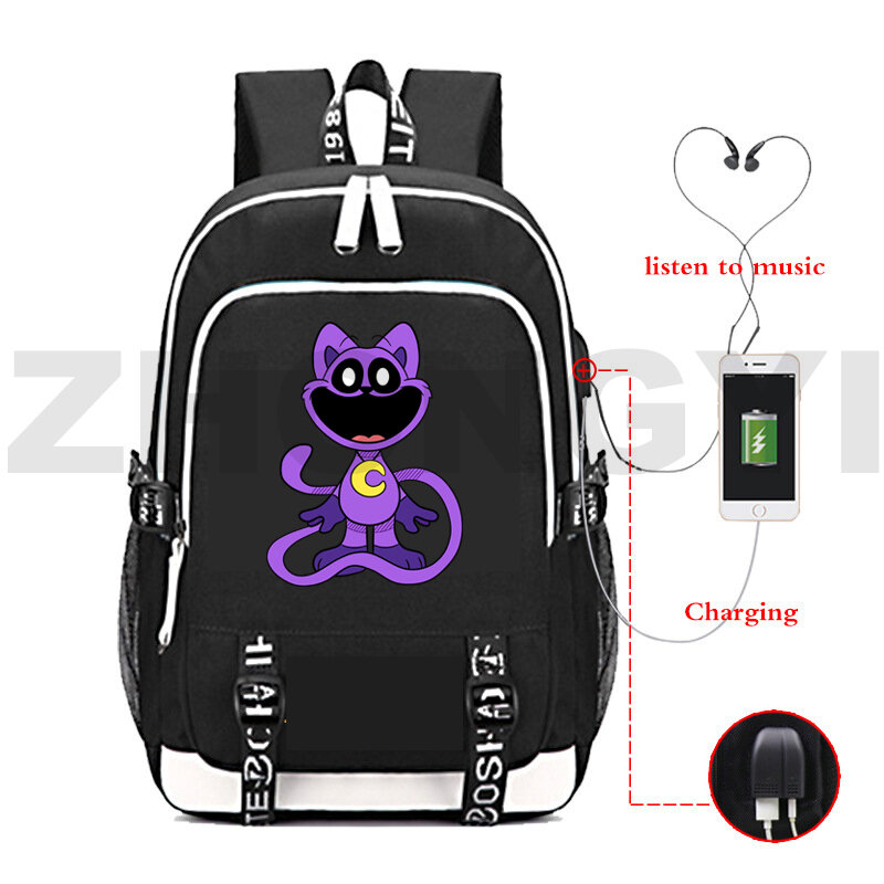 New Children Smiling Critters Anti-theft Backpacks Anime Primary Schoolbag for Teenager Boys Waterproof USB Charging Book Bag