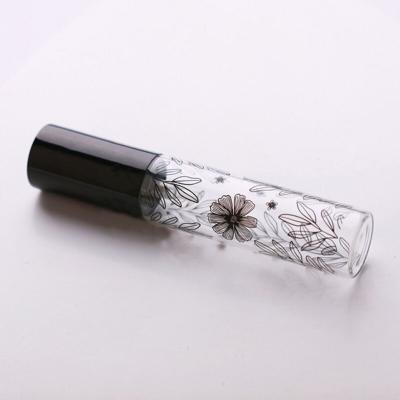 Botella de Perfume recargable con estampado de hojas, atomizador cosmético de vidrio, contenedor vacío de fragancia líquida, 5 unids/lote por paquete, 10ml