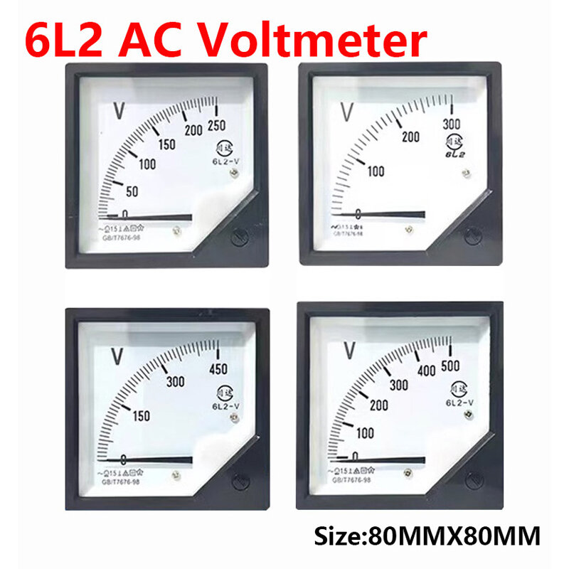 1PC 6L2-V 250V 300V 450V 500V 750V AC Analog Meter Panel Gauge AC Voltage Current Meter 80*80MM Voltmeter Voltimetro Pointer