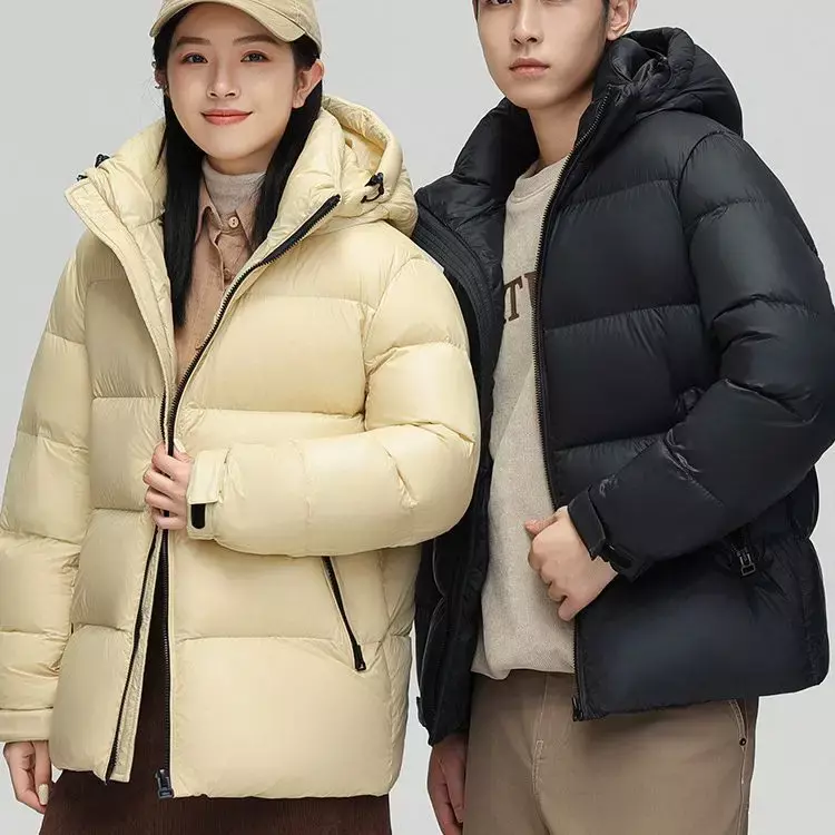 Piumino Unisex 2023 piumino d'anatra bianco invernale addensato caldo marchio alla moda giacca da coppia con cappuccio fredda e antivento