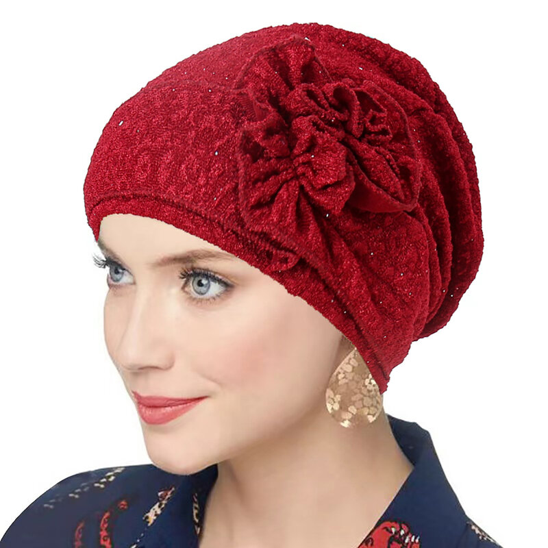 Indische Frauen Blume Chemo Kappe Hijab Haarausfall Kopf wickel Turban muslimische Motorhaube Mütze Stretch Kopf bedeckung Krebs Hut Turbante Mujer