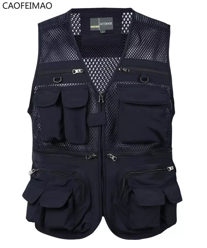 2023 Men's Vest Tactical Webbed Gear Coat Summer Photographer Waistcoat Tool Many Pocket Mesh Work Sleeveless Jacket Male