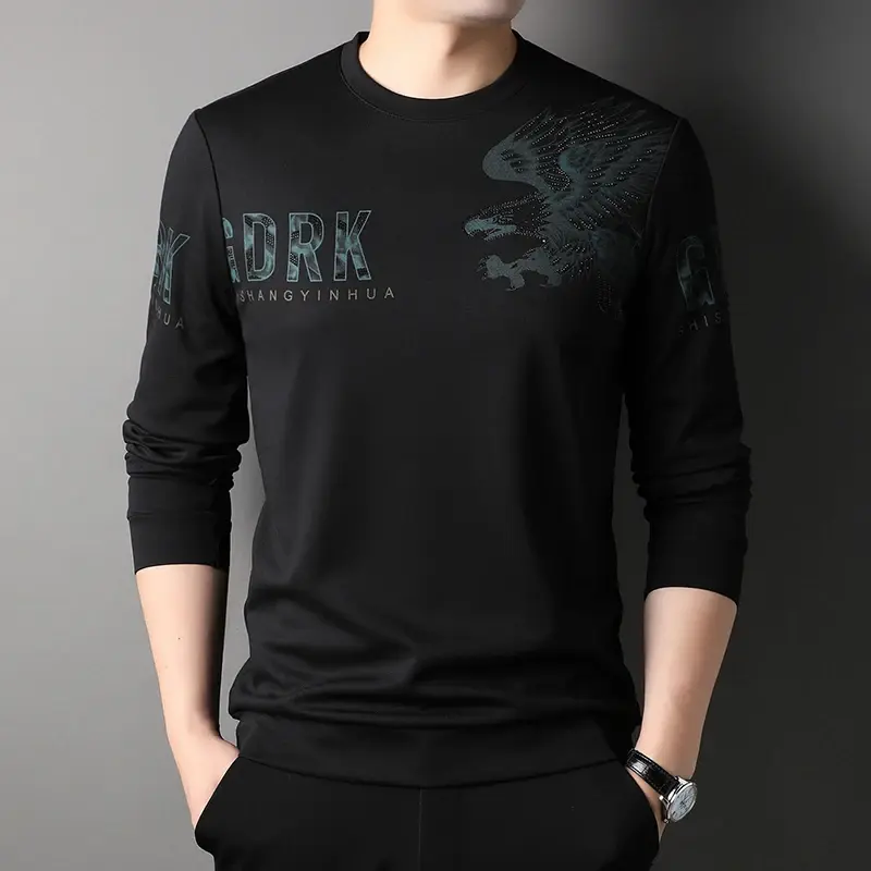 Men's Spring New Fashion Personalized Print Versatile Round Neck Long Sleeved Sweater