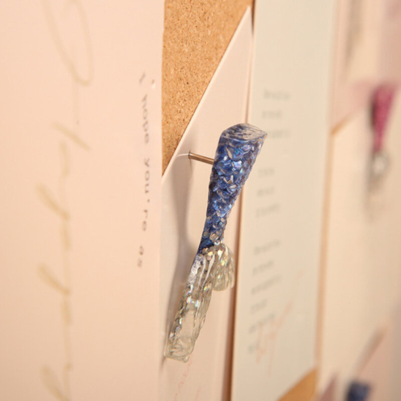 6 buah Glitter berkilau lucu ekor putri duyung Thumbtack Resin kreatif dekorasi Pin tusuk papan foto jadwal peta perlengkapan kantor