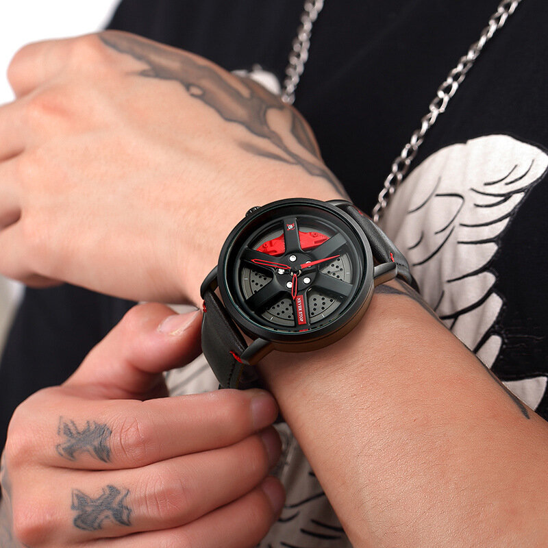 Zegarek marki UTHAI L98 moda męska osobowość sportowa Hub 360 ° obrót wodoodporny skórzany zegarek kwarcowy męski zegarek na rękę