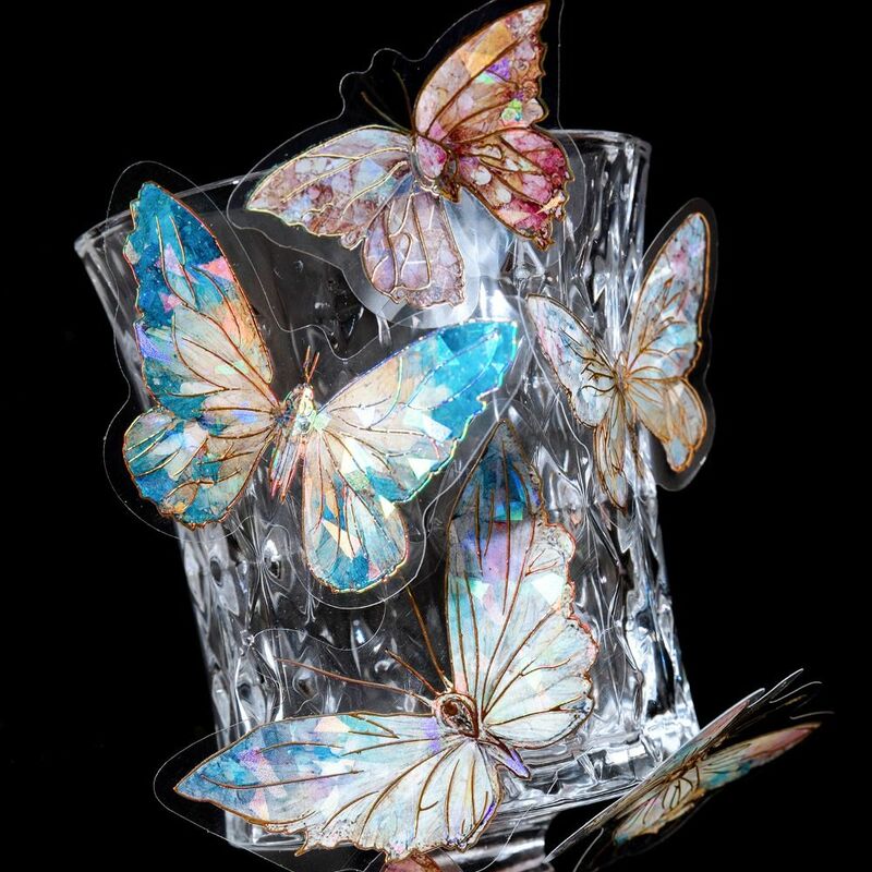 Autocollants 3D en forme de papillon en cristal de glace, laser, creux, or, matériel de collage pour manuel de bricolage, scrapbooking, 20 pièces/paquet