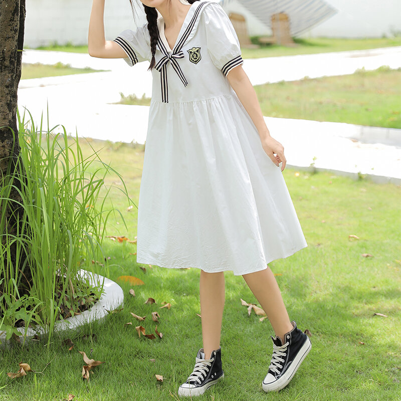 Mori girl solid vestidos New summer fashion short sleeve women kawaii dress