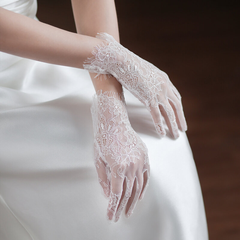 Guanti da sposa corti in pizzo guanti da sposa con cinturino per donna abito da sera per feste da ragazza guanti bianchi gioielli accessori per spose