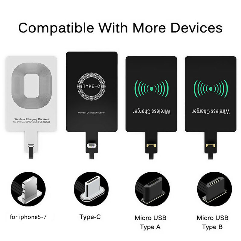 Qi Wireless Charger Receiver Support Type C  MicroUSB Fast Wireless Charging Adapter For iPhone5-7 Android phone Wireless Charge
