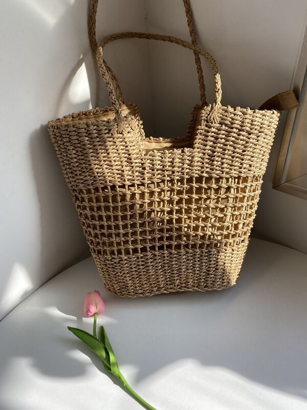 Luxury Design Straw Woven Tote Bags Summer Casual Large Capacity Handbags New Fashion Beach Women Shoulder Simple Style Shopping