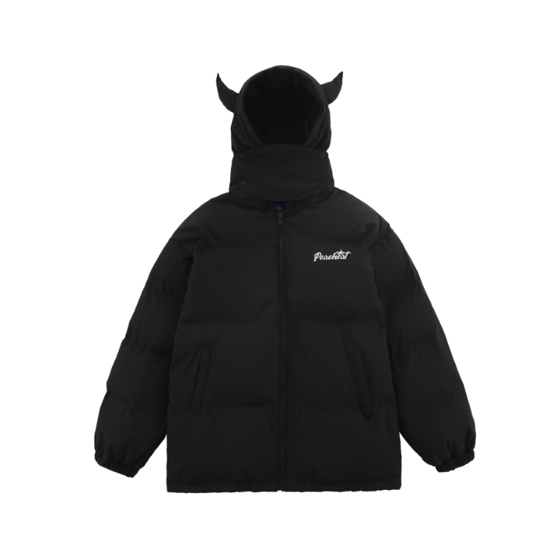 Парка с капюшоном для мужчин и женщин, зимняя однотонная хлопковая стеганая куртка дьявольского рога, свободная пуховая верхняя одежда в стиле хип-хоп, Харадзюку