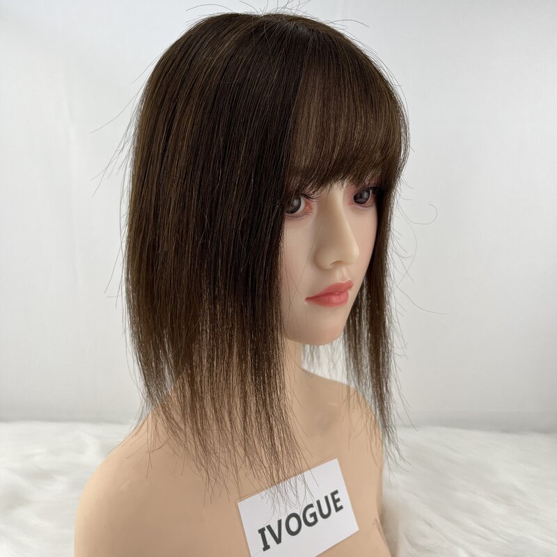9X14cm Silk Base Human Hair Topper Air Bangs for Women Virgin European Injected Skin Scalp Top Hair Piece with Clips Free Part