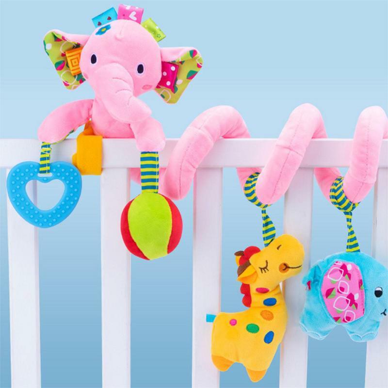아기 나선형 딸랑이 부드러운 유아용 침대 유모차 장난감, 스퀴커 코끼리 침대 나선형 봉제 장난감, 신생아 장난감