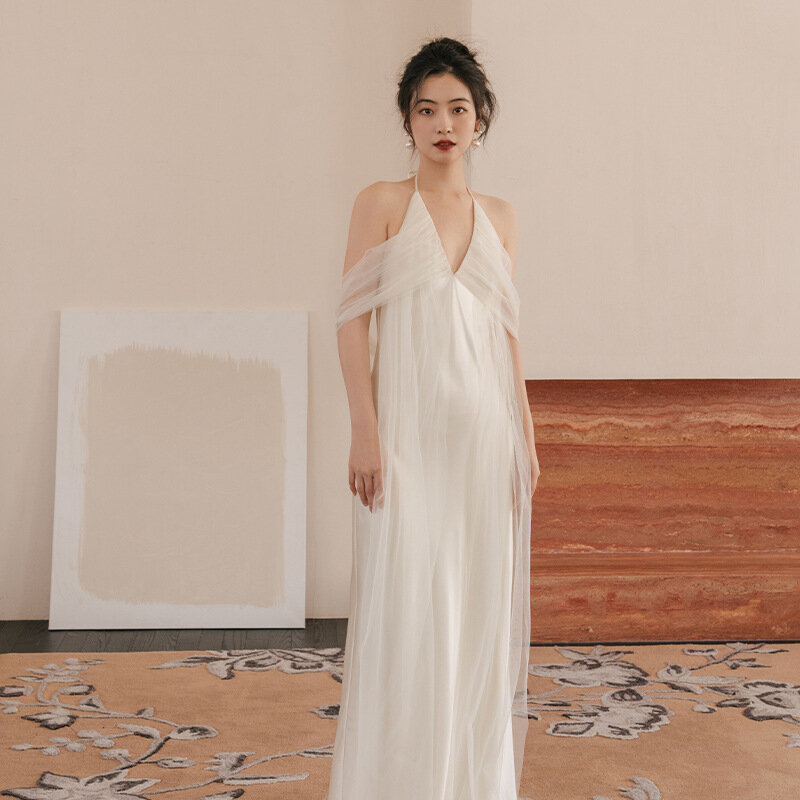 Robe de mariée légère de style français pour femmes, photographie de voyage simple, robes pour la fête et le mariage, nouveau, 2023