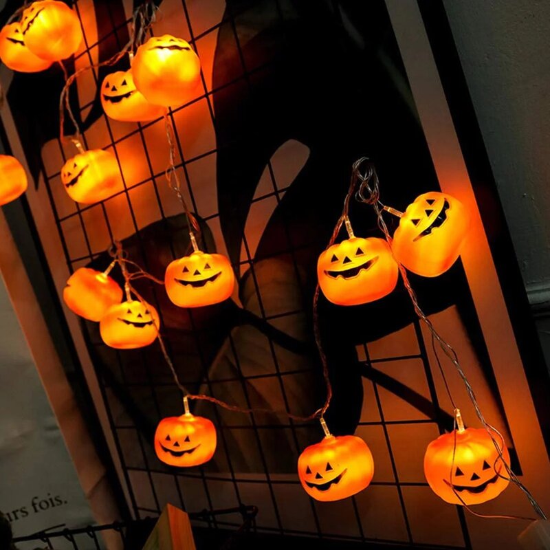 Pompa Led lampu tali Halloween lampu rumah dan luar ruangan, dekorasi kedip, 10 buah lampu oranye 5 kaki/10 kaki