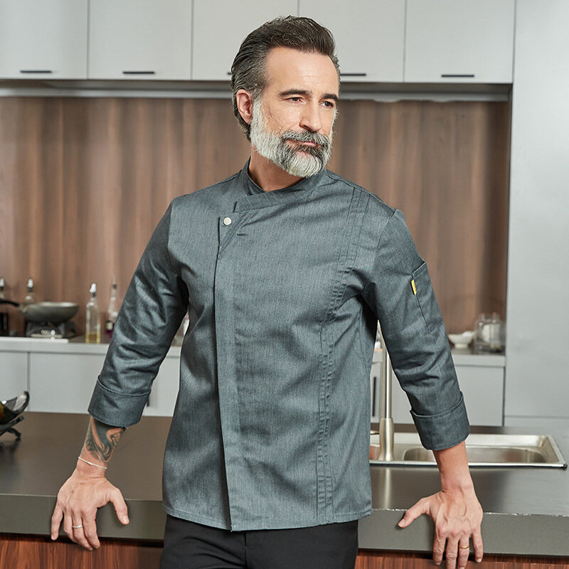 Men Restaurant Chef Coat Kitchen Hotel Dining Room Work Clothes Tops Uniform Cook Food Service Waiter Jackets Blouse T-Shirt