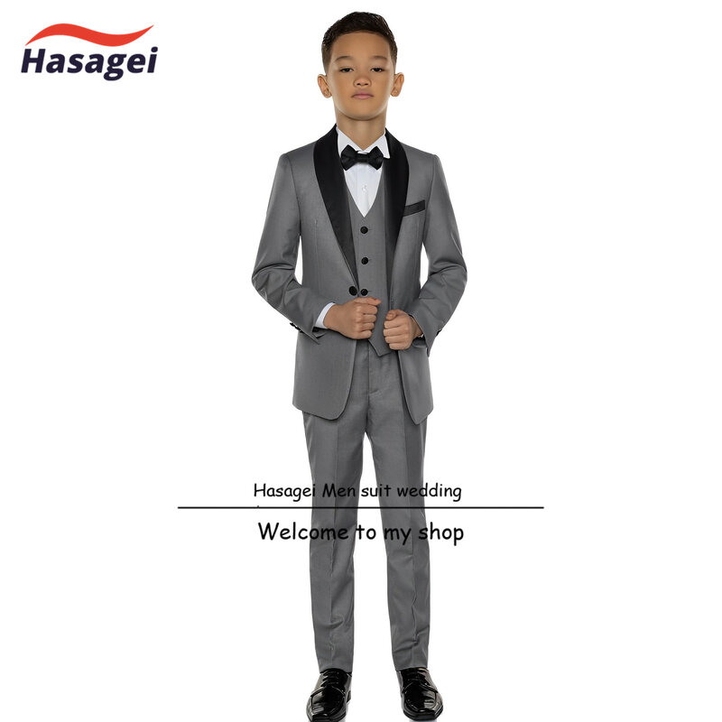White Boys Wedding Suit 3 Piece Set (Jacket Pants Vest Tie) Formal Kids 2-16 Years Old Customized Blazer
