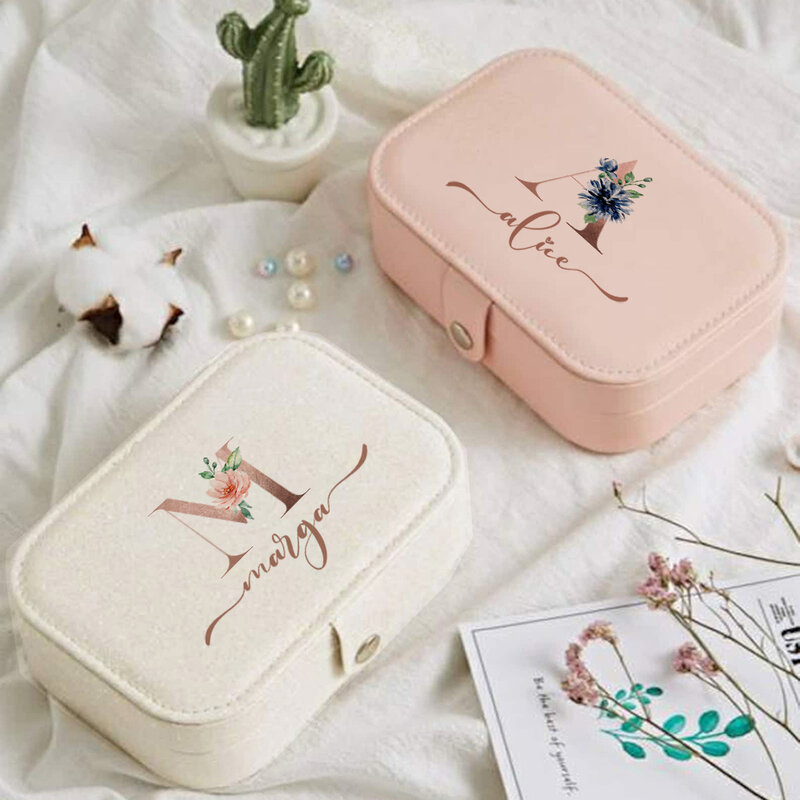Customized Double Layer Jewelry Box with Initial Jewelry Boxes Large Capacity Jewelry Ring Necklace Leather Travel Storage Box