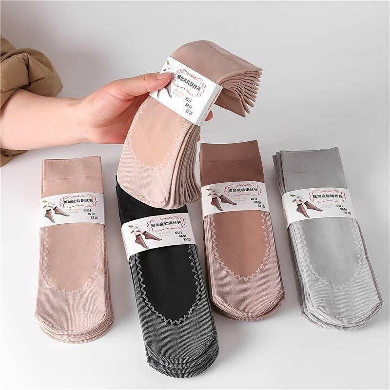 1/10pairs Silk Velvet Ankle Short Sox Elastic Lace Socks Women Transparent Ultrathin Female Mesh Non-Slip Bottom Splice Sock