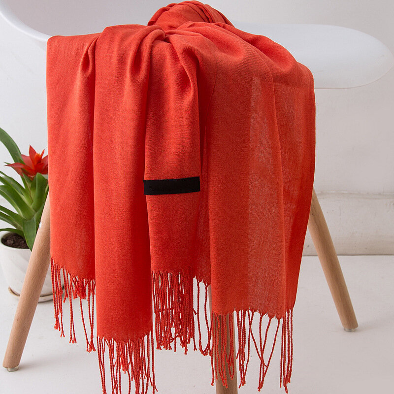 Fashion Women Scarf Thin Shawls Solid Color Women Scarf Winter Hijabs Tassels Long Cashmere Like Pashmina Hijabs Scarves Wraps