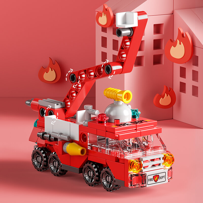 6IN1 Building Blocks City Fire Car Police Truck Engineering Crane Tank Helicopter Bricks Set Toys for Children Kids