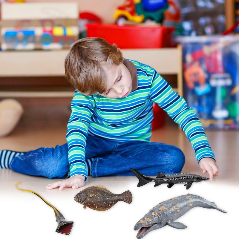 Mainan hewan laut angka kecil Kit figur hewan laut realistis di bawah figur makhluk laut 4 buah mainan interaktif keluarga