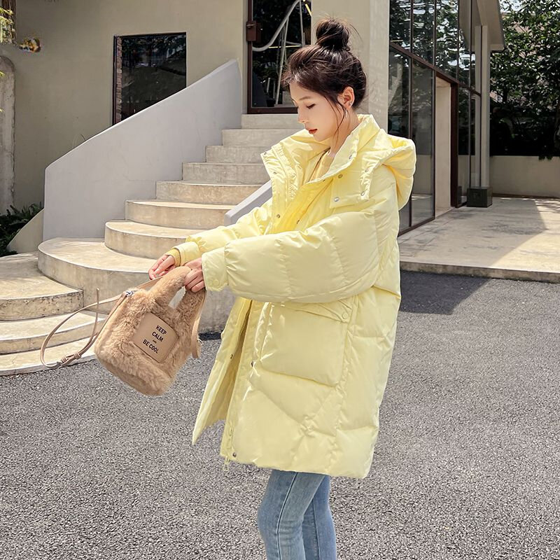 2023 Hooded Parkas Autumn Winter White Duck Down Jacket Women Casual Solid Thicken Warm Coats Female Fashion Loose Oversize B135