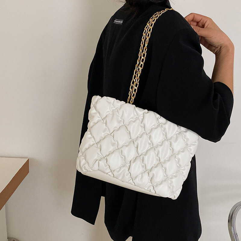 Women Bag Trend Texture Large Capacity Fashion Korean Fold Rhomboid Soft Shoulder Crossbody Armpit Bag
