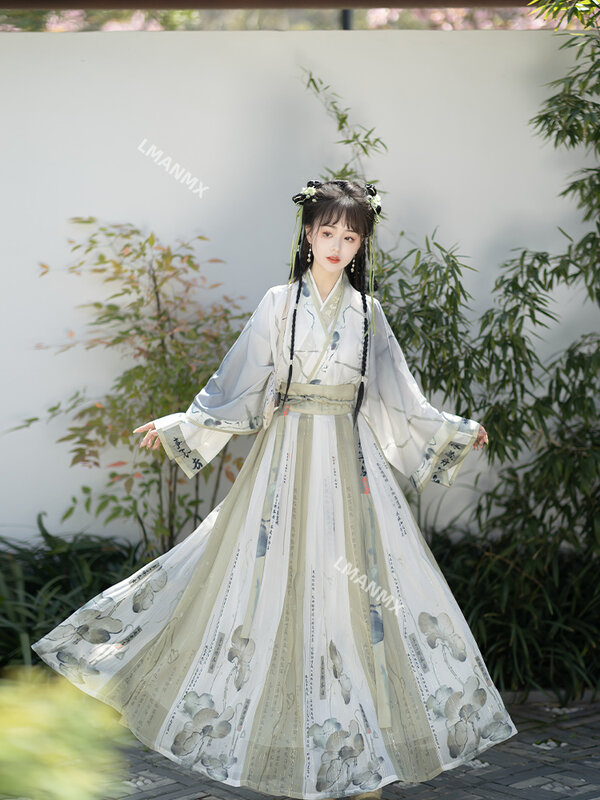 أزياء هانفو الصينية التقليدية للنساء ، الملابس القديمة ، سلالة وي جين ، الياقات المتقاطعة ، فستان الأميرة للرقص الشعبي