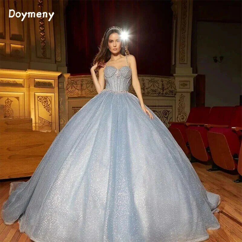 Doymeny Pearl Quinceanera fur s, Spaghetti Straps, Sweep Glitter Tulle, Fibmexican Sweet 16, Educational fur s, 15