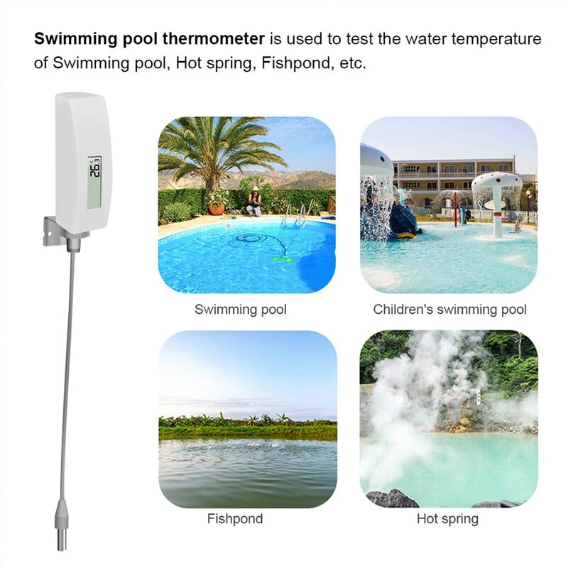 Ecowitt WN34L ดิจิตอลสระว่ายน้ำเทอร์โมมิเตอร์พร้อมจอ LCD จอแสดงผลกันน้ำอุณหภูมิน้ำ Sensor,ติดตั้งง่าย,10ft สาย Sensor
