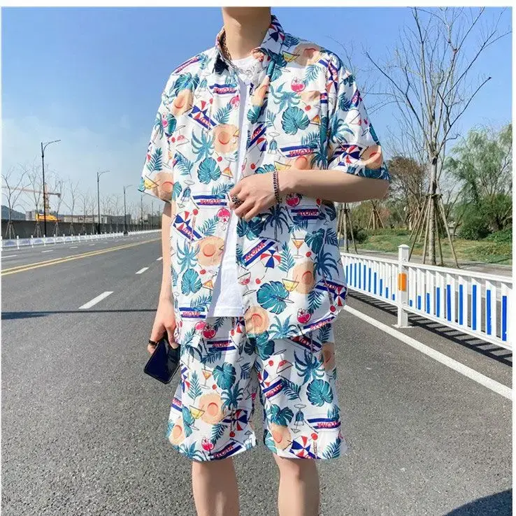 12 camicia hawaiana da uomo in 2 pezzi con stampa floreale + pantaloncini da spiaggia da uomo Casual Streetwear Set da vacanza a maniche corte con vestibilità ampia
